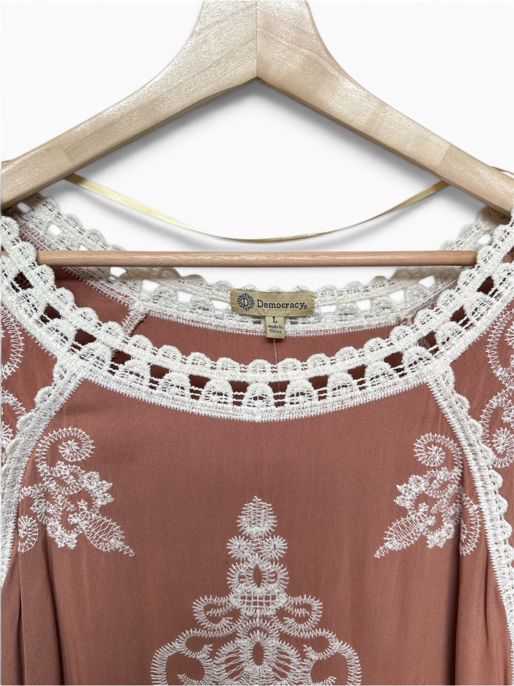 Democracy Rust/Terracotta Tunic with Cream Lace Embroidery - Picture 3 of 6